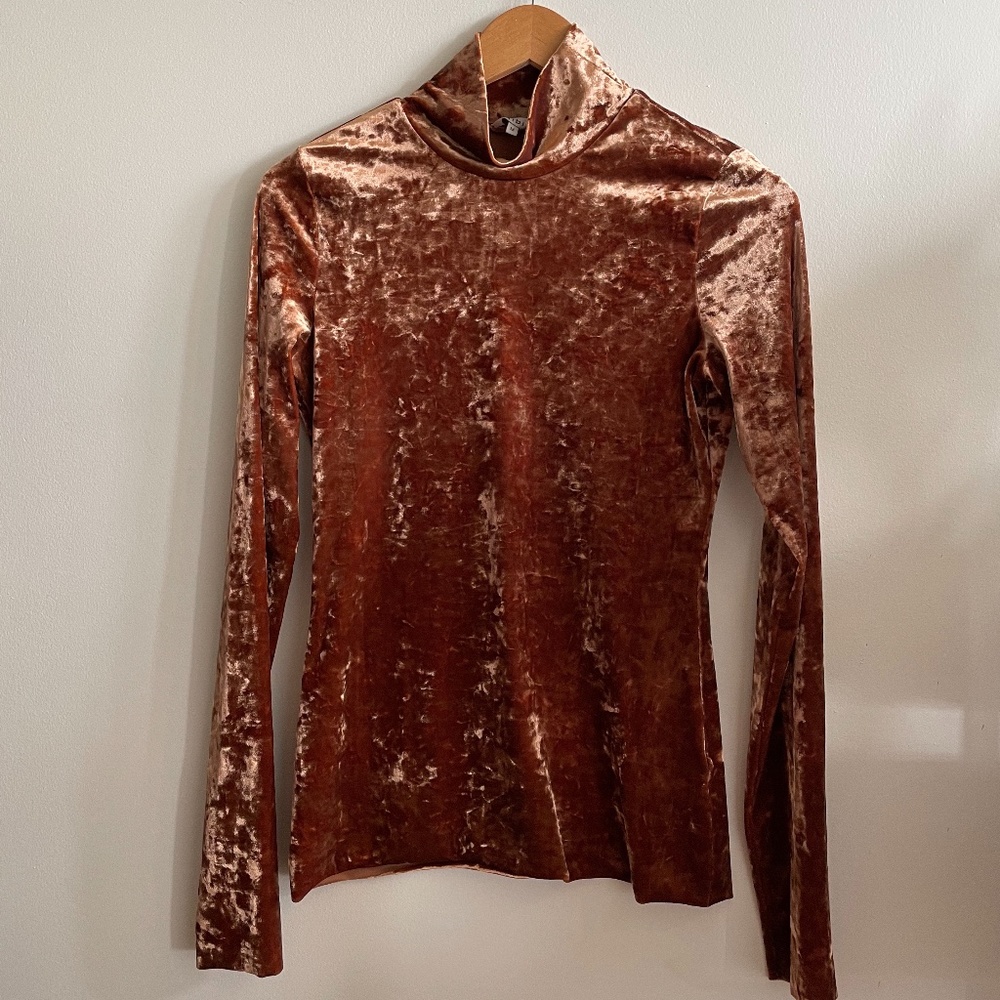 Tibi Stretch Velvet Slim Turtleneck, Rust - Medium